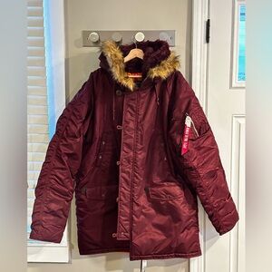 Alpha Industries Men’s burgundy parka with orange inside 4XL “slim fit”